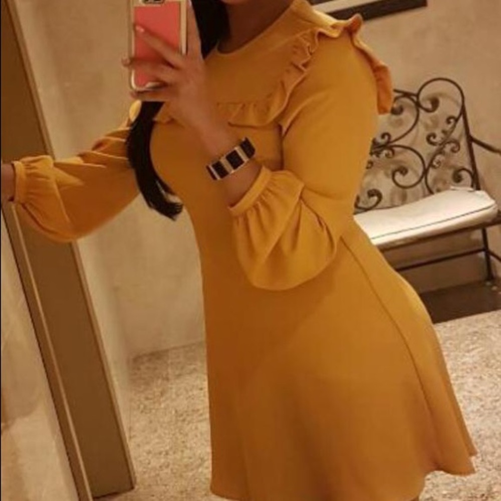 Zara Mustard Short Ruffle Dress